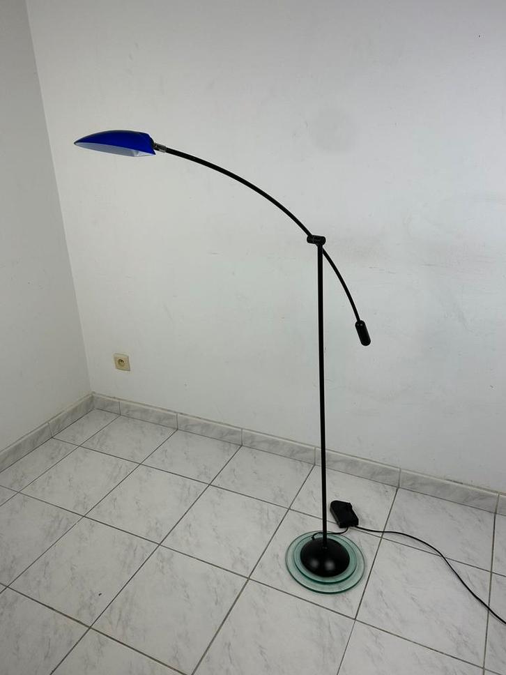 Vintage jaren 80 hengel lamp vloerlamp, Huis en Inrichting, Lampen | Vloerlampen, Gebruikt, 100 tot 150 cm, Glas, Metaal, Ophalen