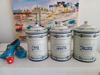 Franse Vintage Voorraadbus Set - Crème met motiefje, Ophalen of Verzenden