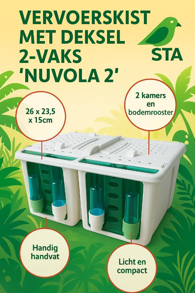 Vervoerskist met deksel 2-vaks "NUVOLA 2" (NZ85) sta, Dieren en Toebehoren, Vogels | Toebehoren, Nieuw, Overige typen, Verzenden