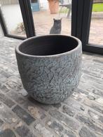 Blauwe/aqua  met bruin bloempot, Tuin en Terras, Bloempotten, Ophalen, Rond, Zo goed als nieuw, Aardewerk
