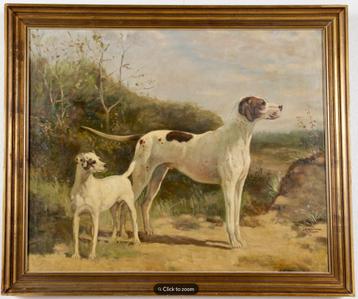 gesigneerd==honden in landschap =doek 65 x 80 cm==ca 1900== beschikbaar voor biedingen