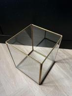 Glazen windlicht goud - showdoos 20x20x24 cm hoog, Huis en Inrichting, Woonaccessoires | Kandelaars en Kaarsen, Ophalen, Overige materialen