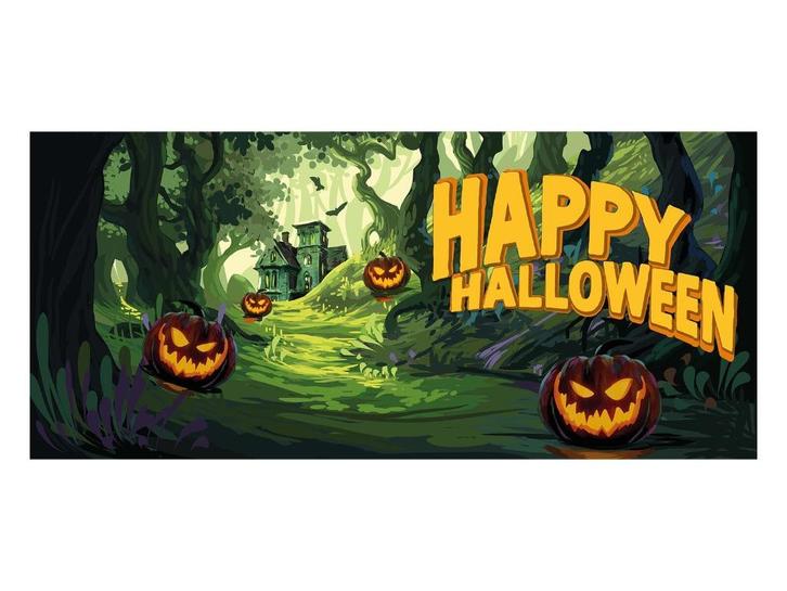 EUROPALMS Halloween Banner Haunted Forest 400x180cm, Hobby en Vrije tijd, Feestartikelen, Nieuw, Feestartikel, Halloween of Griezel