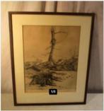 Mooi Oude Tekening 'Woestijn Landschap' - gesigneerd, Ophalen of Verzenden