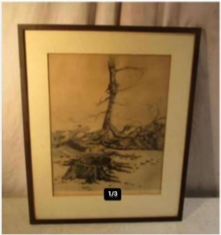 Mooi Oude Tekening 'Woestijn Landschap' - gesigneerd, Antiek en Kunst, Kunst | Tekeningen en Foto's, Ophalen of Verzenden