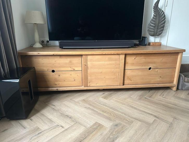 Handgemaakte Houten Tv Meubel met Schuifdeur, Huis en Inrichting, Kasten | Televisiemeubels, Zo goed als nieuw, Minder dan 100 cm