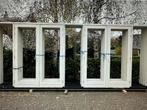 Hardhout kozijn met 2 x dubbele tuindeuren en zijlichten, Ophalen, Nieuw, Buitendeur, Hout