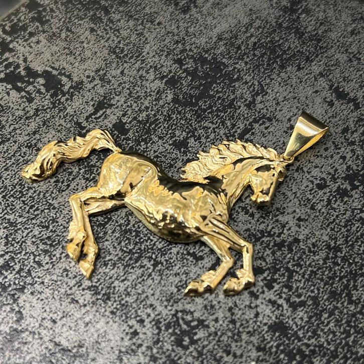 14 karaat gouden kettinghanger paard model 3D, Sieraden, Tassen en Uiterlijk, Kettinghangers, Nieuw, Goud, Kruis of Symbool, Ophalen of Verzenden
