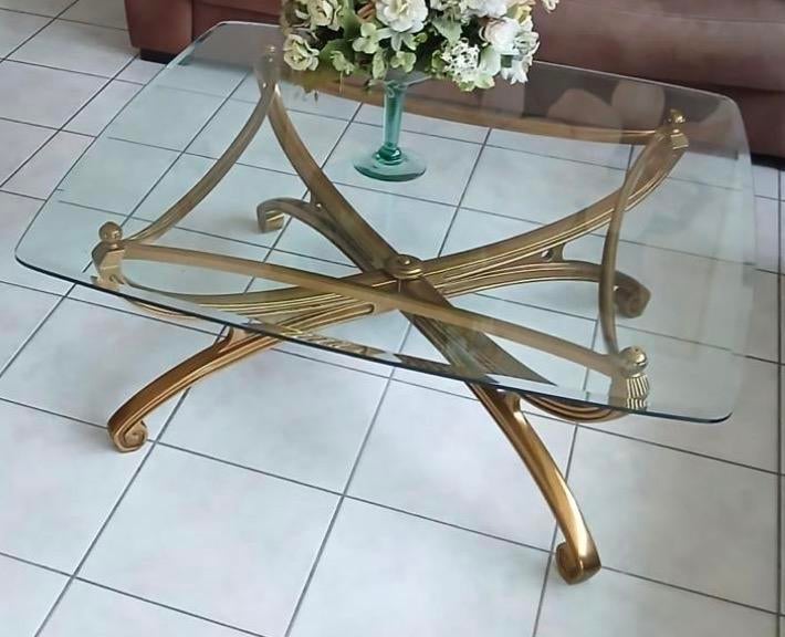 Luxe Hans Kogl Salontafel Verguld Messing, Huis en Inrichting, Tafels | Salontafels, Ophalen, Gebruikt, 50 tot 100 cm, Glas