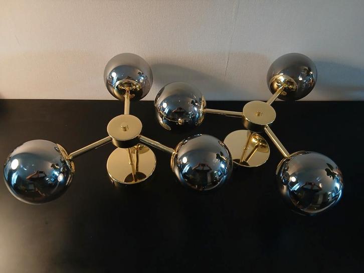 Moderne hanglamp met 3 lichtpunten (2x), Huis en Inrichting, Lampen | Hanglampen, Zo goed als nieuw, Minder dan 50 cm, Glas, Metaal