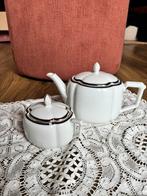 Vintage theepot + suikerpot wit/blauw met goud – jaren 60, Antiek en Kunst, Ophalen