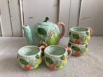 Brocante Frans Barbotine theeserviesje fruit - vruchten, Huis en Inrichting, Keuken | Servies, Overige typen, Ophalen of Verzenden