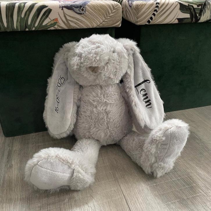 kraamcadeau knuffel konijn grijs met naam, Kinderen en Baby's, Kraamcadeaus en Geboorteborden, Nieuw, Ophalen of Verzenden