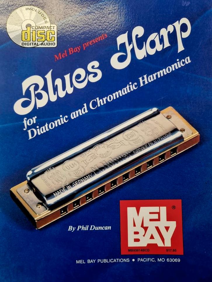 Blues Harp Harmonica Lesboek + CD. Mel Bay Phil Duncan., Muziek en Instrumenten, Bladmuziek, Zo goed als nieuw, Les of Cursus