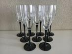 9 Luminarc Domino champagneglazen / flutes met zwarte steel, Ophalen of Verzenden, Zo goed als nieuw, Overige typen