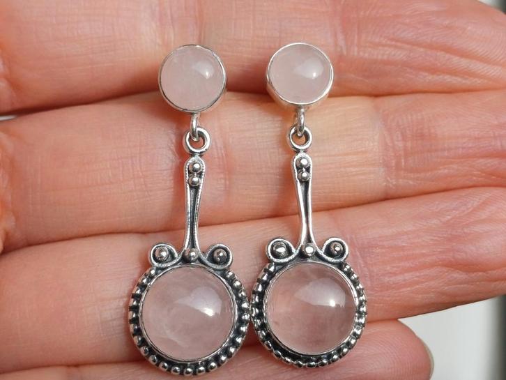 Vanoli 925 zilveren oorbellen / oorstekers met rozenkwarts, Sieraden, Tassen en Uiterlijk, Oorbellen, Nieuw, Hangers, Zilver, Roze