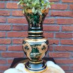 Vintage Bohemian glazen groene vaas XL, Ophalen of Verzenden