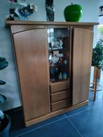 Massief eiken dressoir, barkast, tafel en beschermglas, Ophalen, Gebruikt, Eikenhout, 200 cm of meer