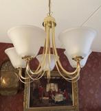 Kroonluchter / hanglamp klassiek art deco goud, glazen kap, Huis en Inrichting, Lampen | Kroonluchters, Ophalen of Verzenden, Glas