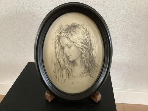 Italiaans portret op zijde (Giuseppe Tarantino), Antiek en Kunst, Antiek | Woonaccessoires, Ophalen of Verzenden