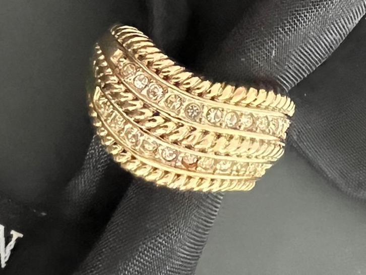 Dyrberg/Kern goudkleurige ring met swarovski, Sieraden, Tassen en Uiterlijk, Ringen, Zo goed als nieuw, Dame, 17 tot 18, Goud