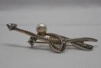 Zilveren modernist broche met parel en markasiet nr.047, 4 tot 7 cm, Verzenden, Zo goed als nieuw, Met parel