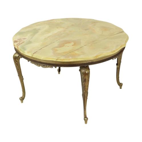 Ronde Salontafel Onyx Marmer Messing Hollywood Regency Stijl, Antiek en Kunst, Curiosa en Brocante, Ophalen