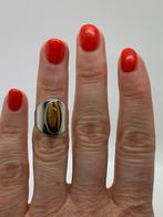 K680 Prachtige zilveren ring tijgeroog maat 15,5, Sieraden, Tassen en Uiterlijk, Antieke sieraden, Met edelsteen, Ophalen of Verzenden