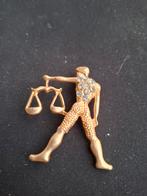 Goudkleurige met strassteentjes weegschaal broche, Ophalen of Verzenden, Nieuw, Goud, Overige materialen