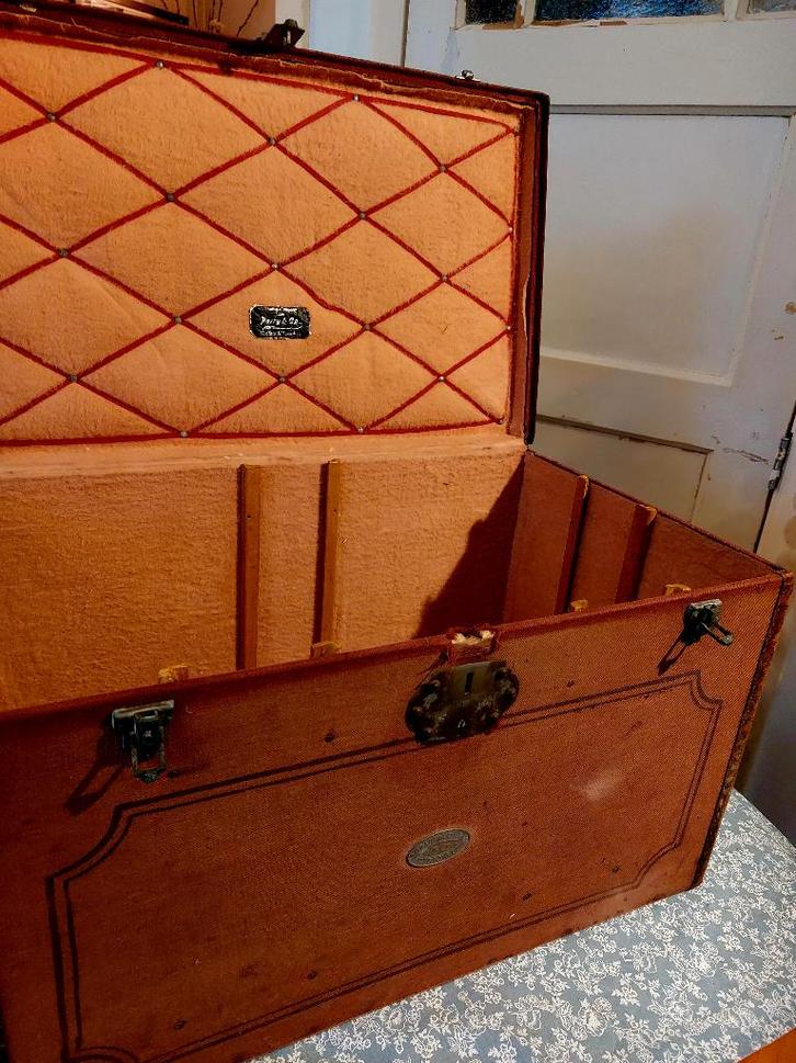 Hutkoffer reiskist canvas metalen hoekbeschermers 19e eeuw, Antiek en Kunst, Antiek | Woonaccessoires, Ophalen