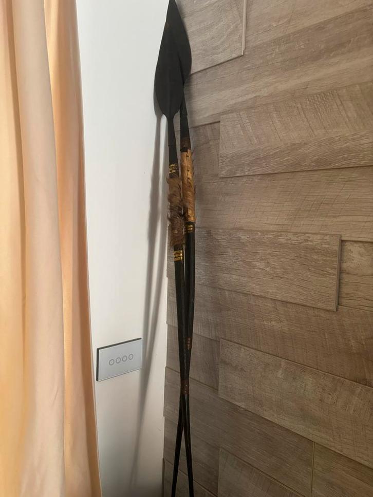 2 Antieke Speren met Koeienharen, Antiek en Kunst, Kunst | Niet-Westerse kunst, Ophalen of Verzenden