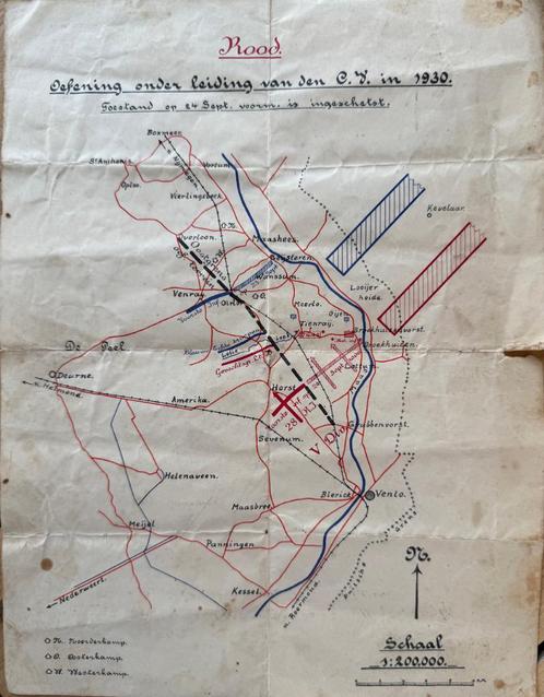militaire plattegrond, landkaart oefening 1930 limburg, Verzamelen, Militaria | Algemeen, Landmacht, Overige typen, Nederland