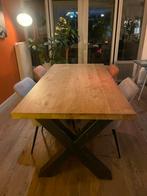 Eikenhouten eettafel met stalen kruispoten - Table du Sud, Huis en Inrichting, Tafels | Eettafels, Ophalen, Gebruikt, Eikenhout