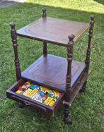 Vintage speeltafel met ingebouwde lade en lederen speelblad, Ophalen of Verzenden