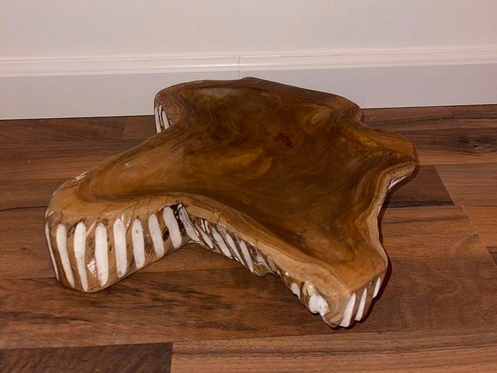 Houten schaal met witte strepen / +/- 30cm, Antiek en Kunst, Kunst | Beelden en Houtsnijwerken, Ophalen of Verzenden