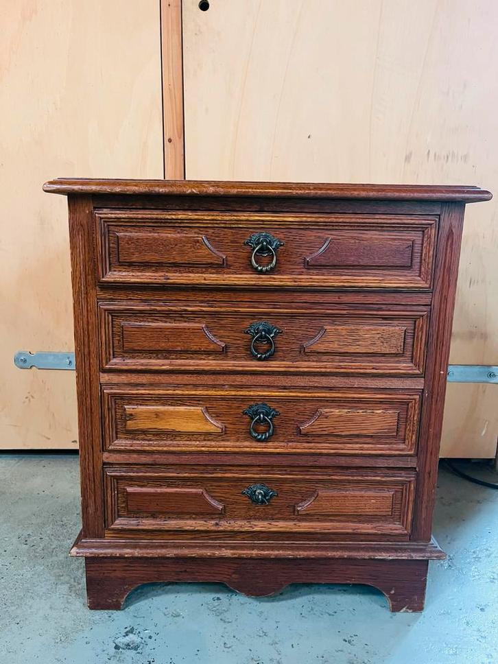 Vintage Brocante Ladekastje - Donkerbruin, Huis en Inrichting, Kasten | Dressoirs, Gebruikt, 50 tot 100 cm, 25 tot 50 cm, Met lade(s)