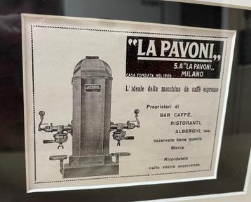 Zeldzame La Pavoni advertentie uit 1933 - unicum - ingelijst beschikbaar voor biedingen