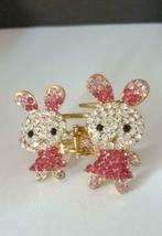Haarklem 2 konijntjes metaal met Swarovski elementen roze, Verzenden, Nieuw, Haarspeld