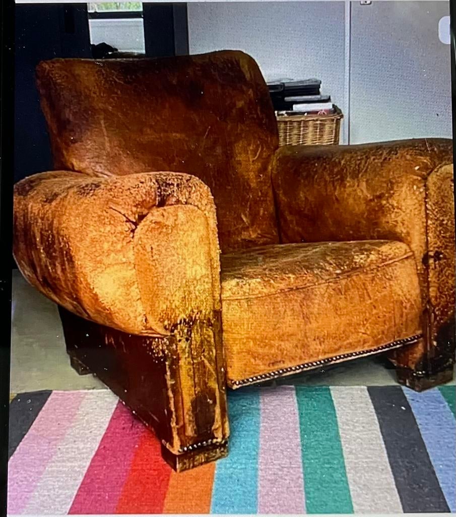 Een grote creatieve doorleefde leren crapeaud, Gebruikt, Eenpersoons, 75 tot 100 cm, Ophalen of Verzenden