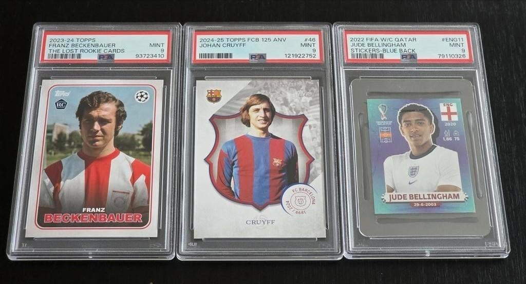 Cruyff, Beckenbauer en Bellingham PSA 9 graded cards, Verzenden, Buitenlandse clubs, Poster, Plaatje of Sticker