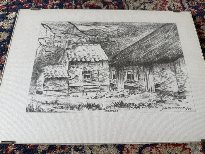 Tekening van J. H. Hardeveld uit 1998, Boerderij en Bakhuisj, Antiek en Kunst, Ophalen of Verzenden