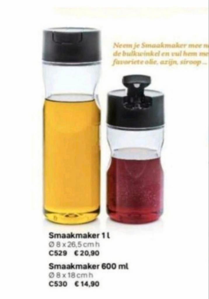Tupperware Smaakmakers 600ml & 1 liter - Olie/Azijn Flessen, Ophalen of Verzenden, Nieuw, Beker of Kan