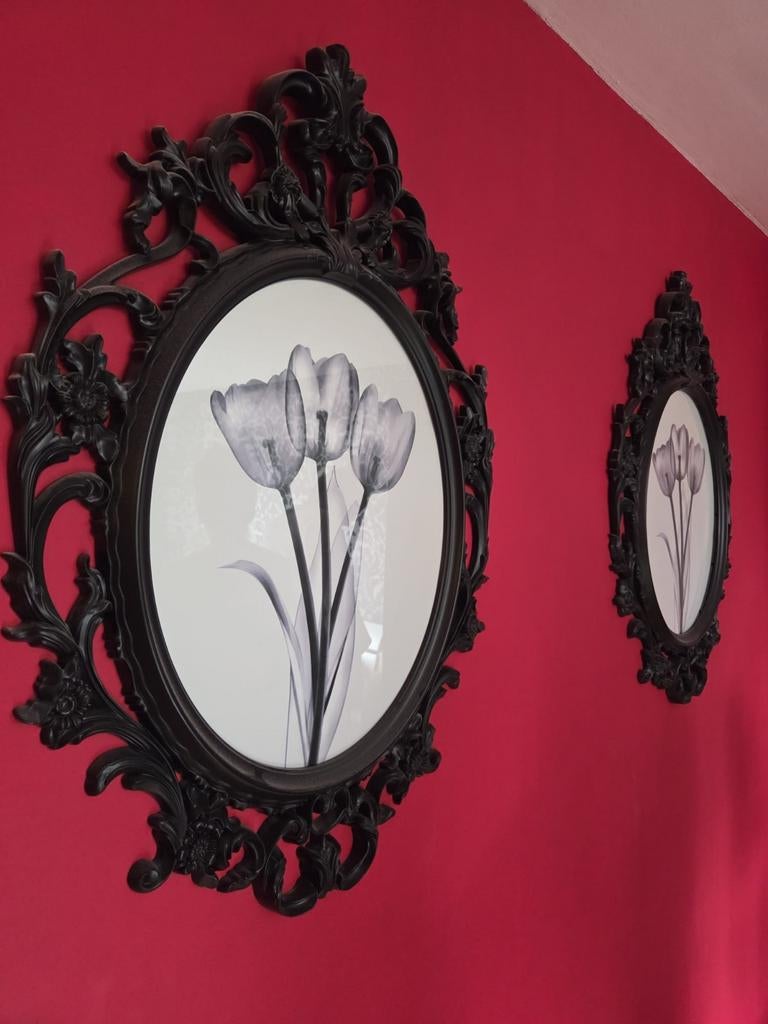 Twee zwarte kunststof sierlijsten, Antiek en Kunst, Ophalen, Ovaal, 50 tot 100 cm, Minder dan 100 cm