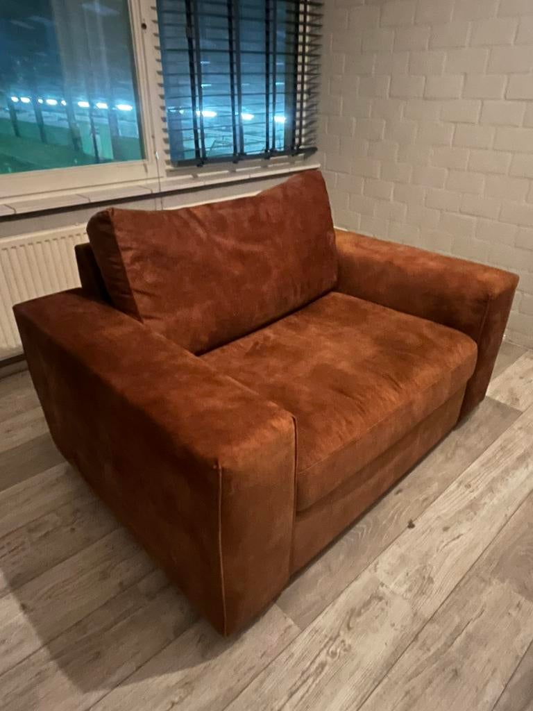 Loveseat cognac, Ophalen, Tweepersoons, 75 tot 100 cm, Zo goed als nieuw