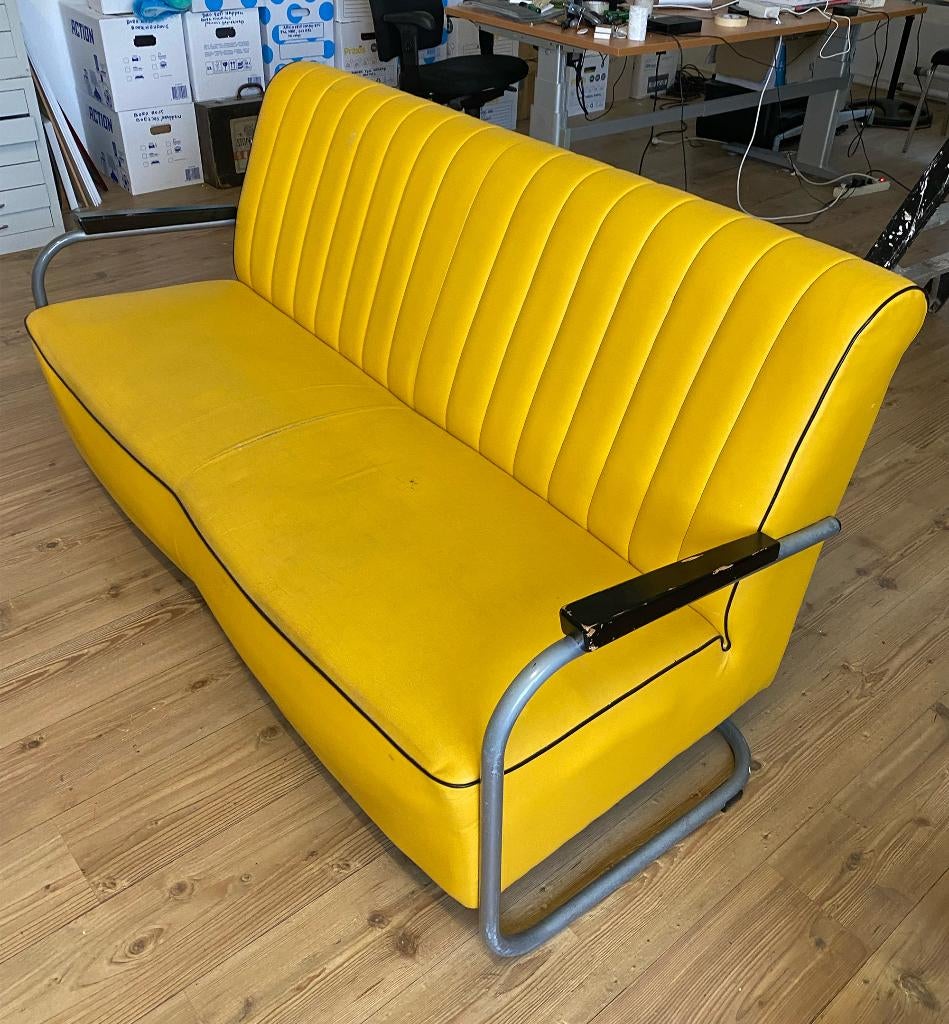 Mooi bankje geel skai kunstleer, amerikaanse 50s diner stijl, Ophalen, Minder dan 50 cm, Gebruikt, 125 cm of meer