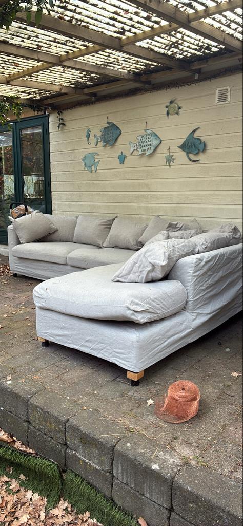 Lichte hoekbank met stoffen bekleding, Huis en Inrichting, Banken | Bankstellen, Ophalen, 250 tot 300 cm, Gebruikt, 100 tot 125 cm