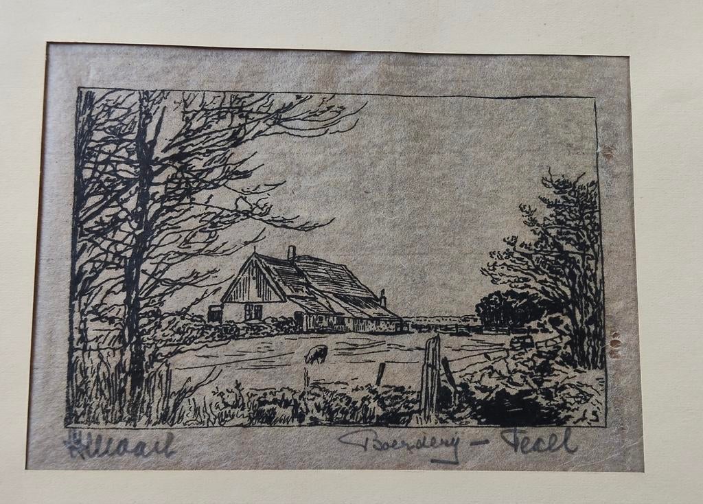 Pentekening van Texelse boerderij, Ophalen of Verzenden