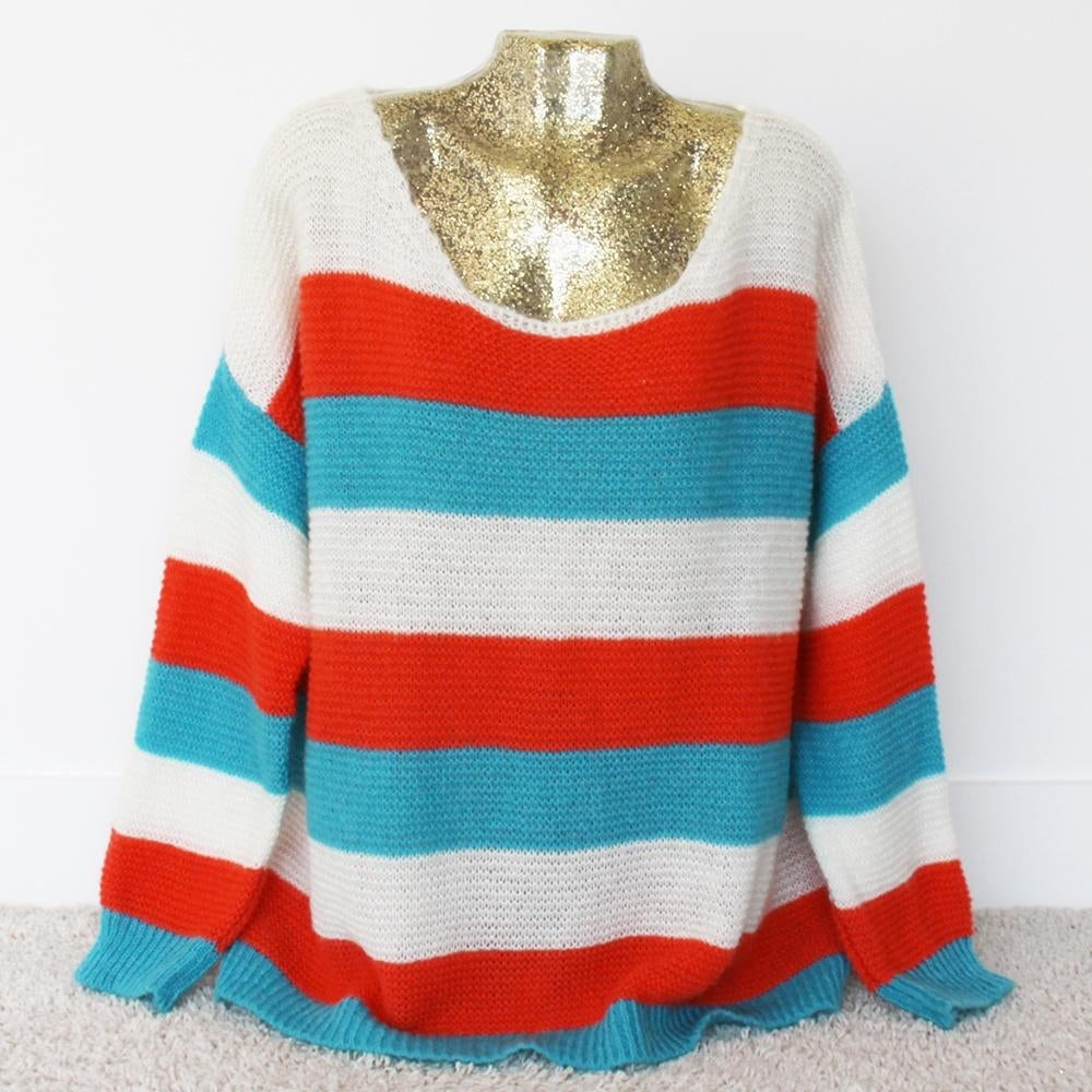 Mooie Gebreide Turquoise Trui By Daan (One Size) - 79 € 20,-, Kleding | Dames, By Daan, Ophalen of Verzenden, Zo goed als nieuw