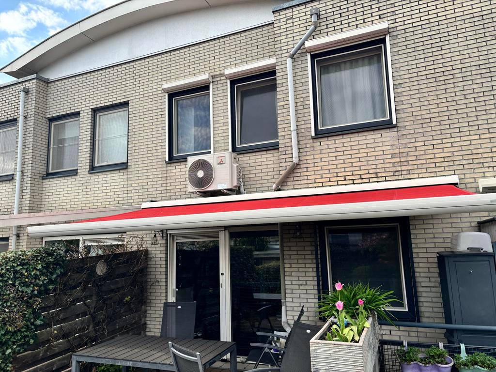 Elektrisch zonnescherm met afstandsbediening, Tuin en Terras, Zonneschermen, Ophalen, Gebruikt, 450 cm of meer, Elektrisch