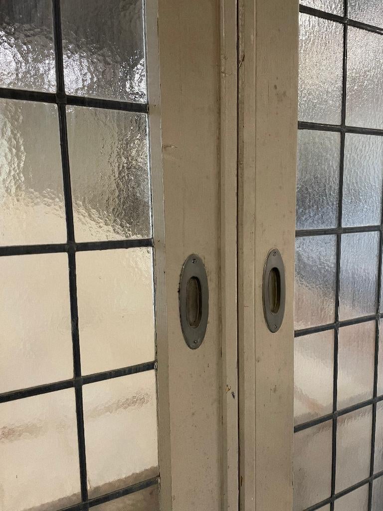 Set schuif / en-suite deuren met glas in lood 212x146cm., Antiek en Kunst, Ophalen